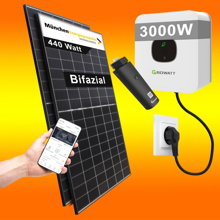 3000Watt Solaranlage (0% MwSt.*) Growatt mit Überwachung per App