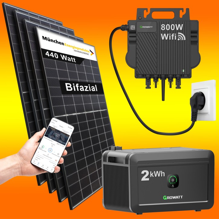 1760Watt Balkonkraftwerk mit 2 kWh Speicher Plug and Play (0% MwSt.*)