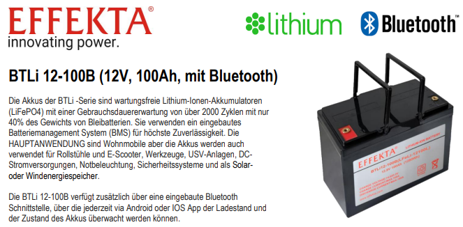 Effekta 100Ah Smart Lithium (0% MwSt.*) LiFePO4 12V Batterie mit