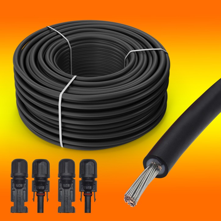 5m Solarkabel 10mm² schwarz Meterware mit 2 Paar Solarstecker