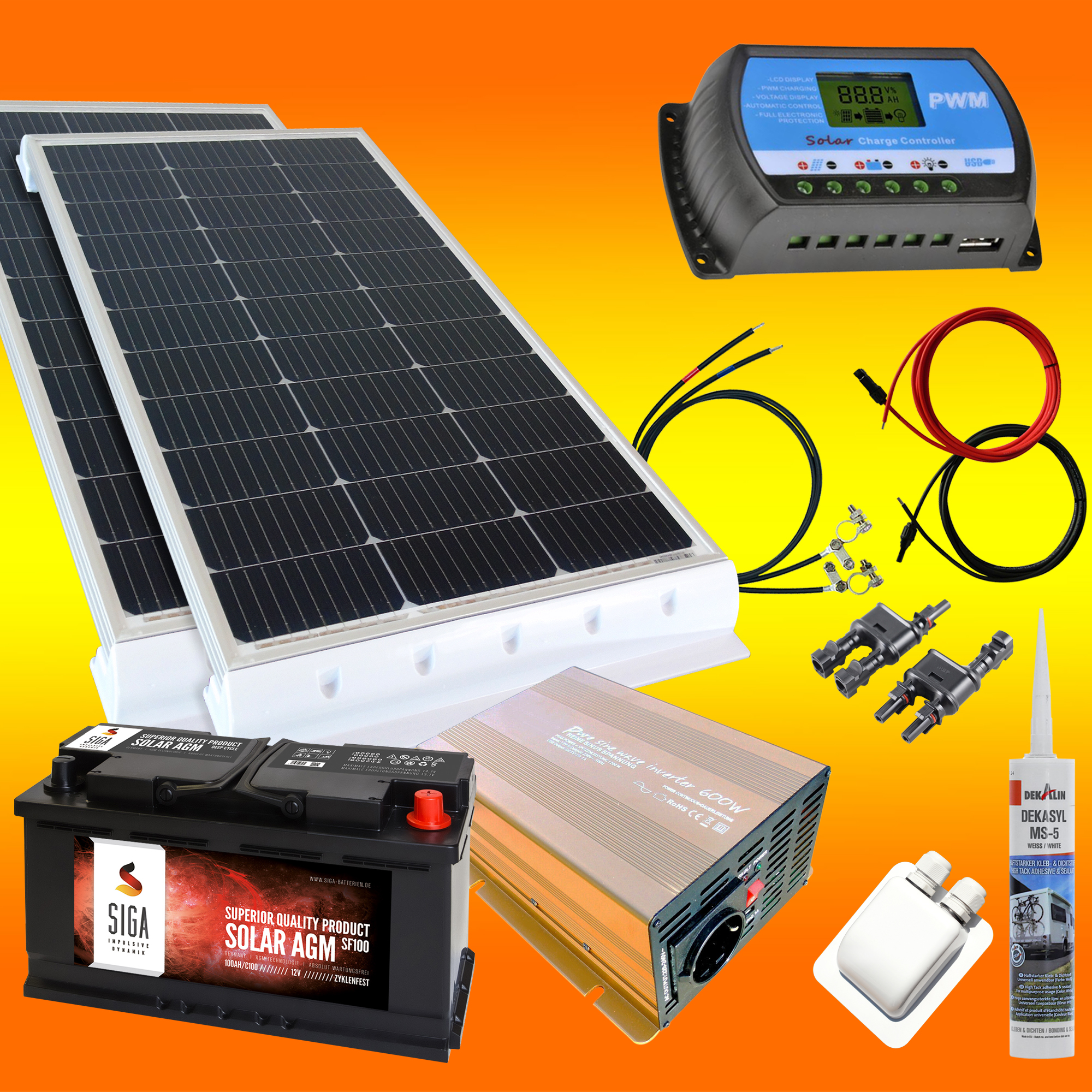 a-TroniX Solaranlage Wohnmobil 200W mit 120 Ah AGM Batterie und