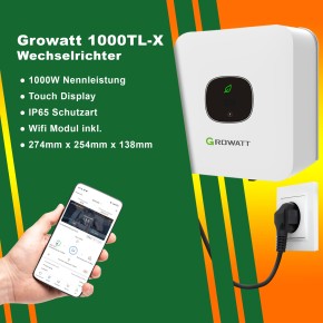 1000 Watt Solaranlage (0% MwSt.*) Growatt inkl. Flachdachmontage