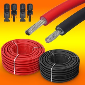 15m Solarkabel 10mm² rot Meterware mit 2 Paar Solarstecker (0% MwSt.*)